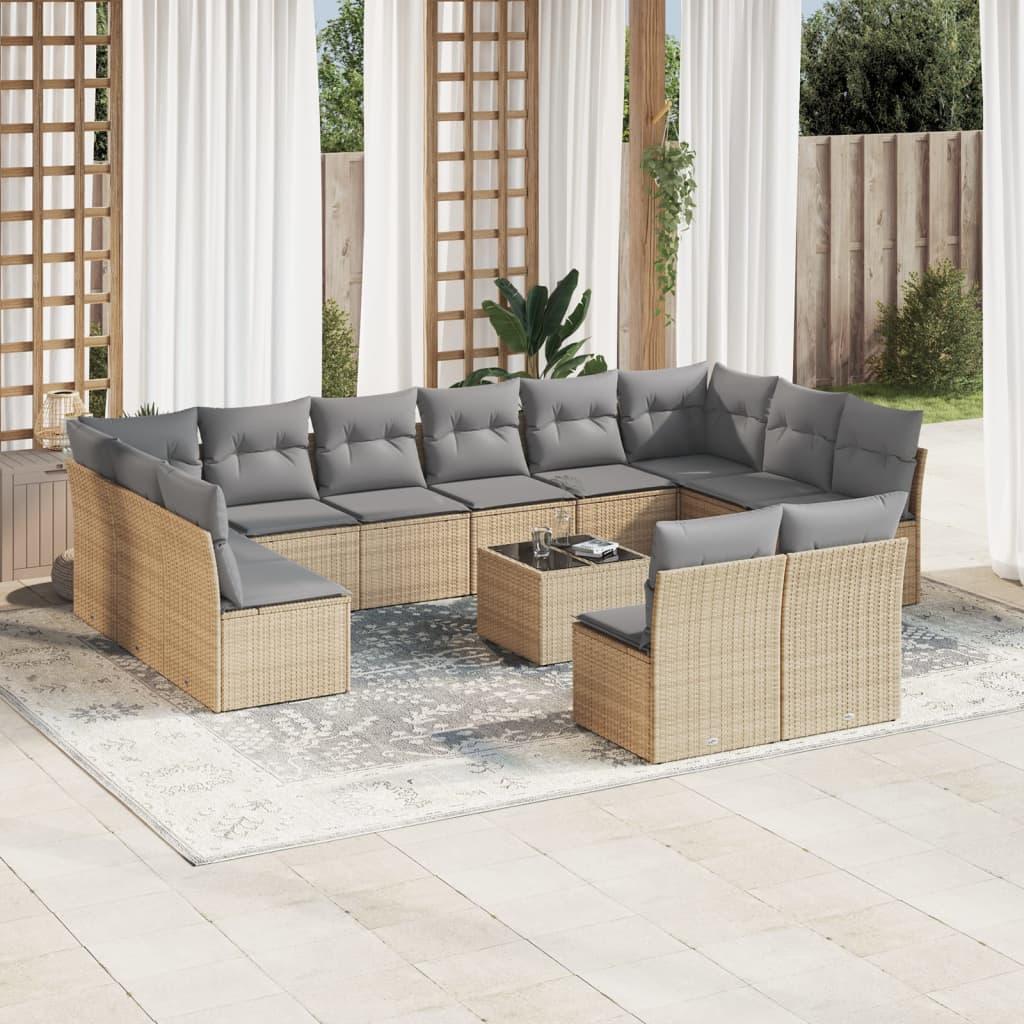 Sofasæt Til Haven 12 Dele Med Hynder Polyrattan - beige og grå / Med bord