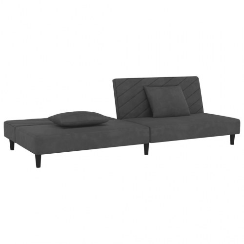 2-personers sovesofa i fløjl med 2 puder - mørkegrå