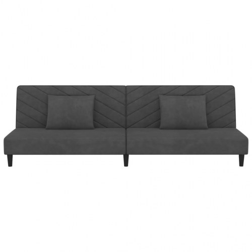 2-personers sovesofa i fløjl med 2 puder - mørkegrå