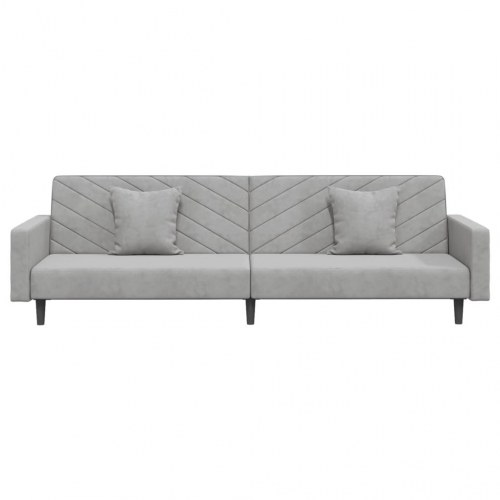 2-personers sovesofa i velour med 2 puder - lysegrå