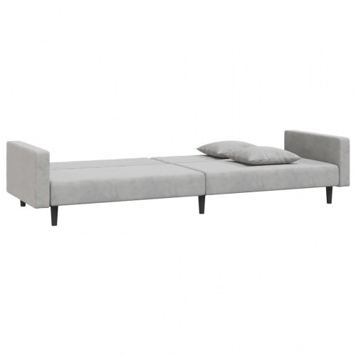 2-personers sovesofa i velour med 2 puder - lysegrå