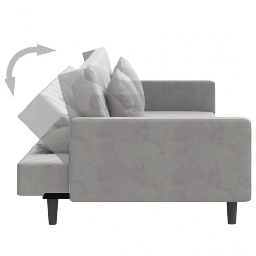 2-personers sovesofa i velour med 2 puder - lysegrå
