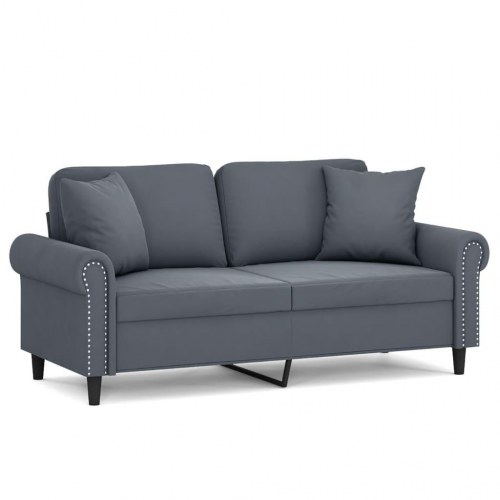 2-personers sofa i velour med pyntepuder, 140 cm - mørkegrå
