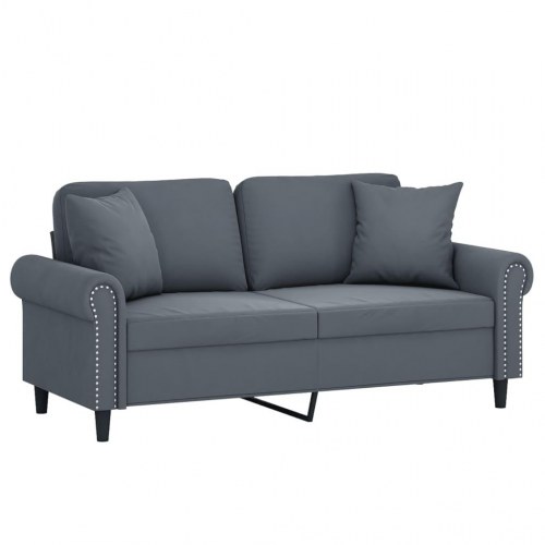 2-personers sofa i velour med pyntepuder, 140 cm - mørkegrå