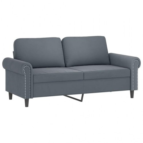2-personers sofa i velour med pyntepuder, 140 cm - mørkegrå