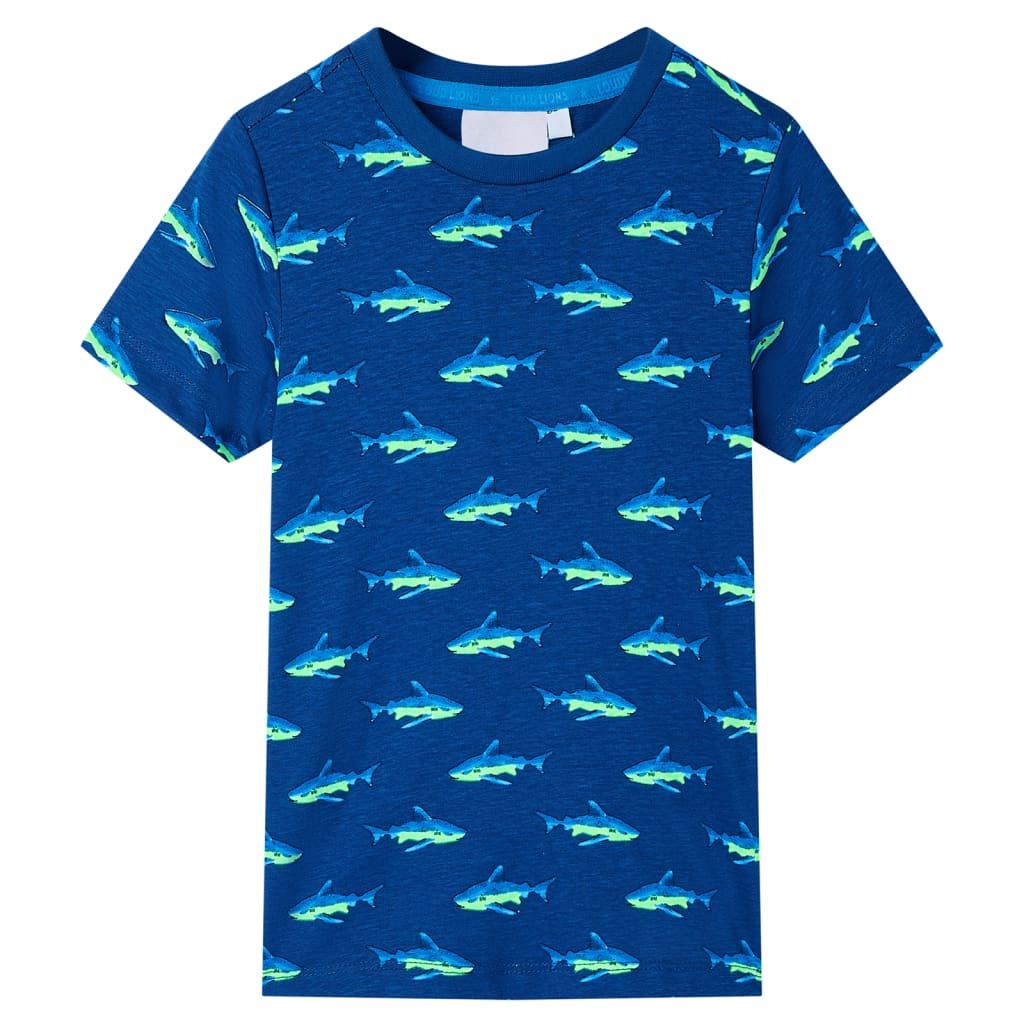 T-shirt til børn str. 140 - mørkeblå med hajprint