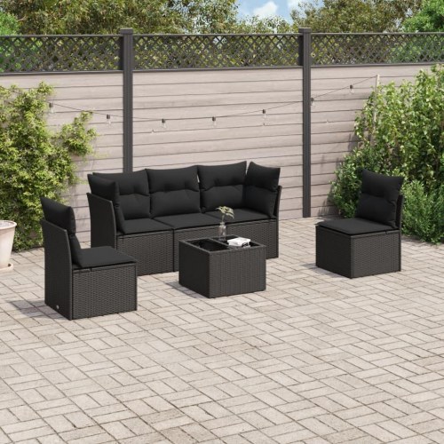 Havesofasæt i polyrattan - 6 dele med hynder, sort