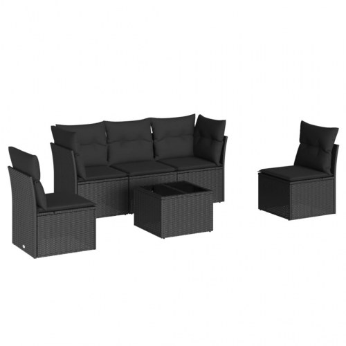 Havesofasæt i polyrattan - 6 dele med hynder, sort