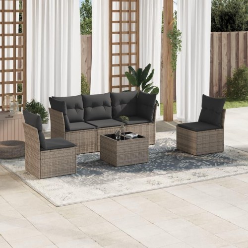 Sofasæt til haven i polyrattan - 6 dele med hynder, grå