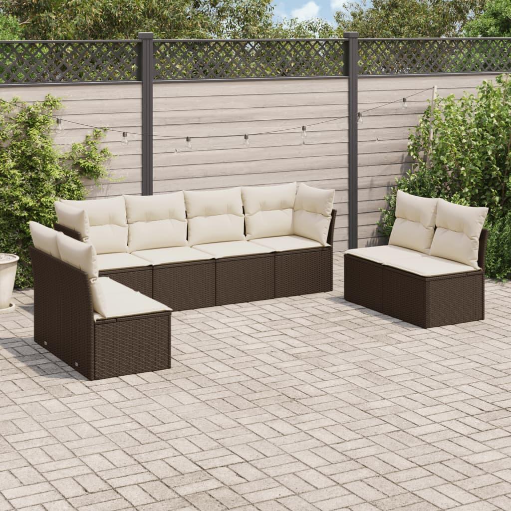 Sofasæt Til Haven 8 Dele Med Hynder Polyrattan Beige - Brun og cremefarvet / Uden bord