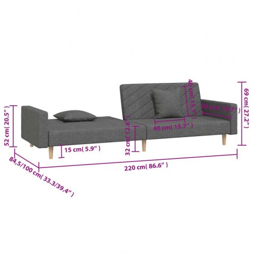 2-personers sovesofa med 2 puder - stof, mørkegrå