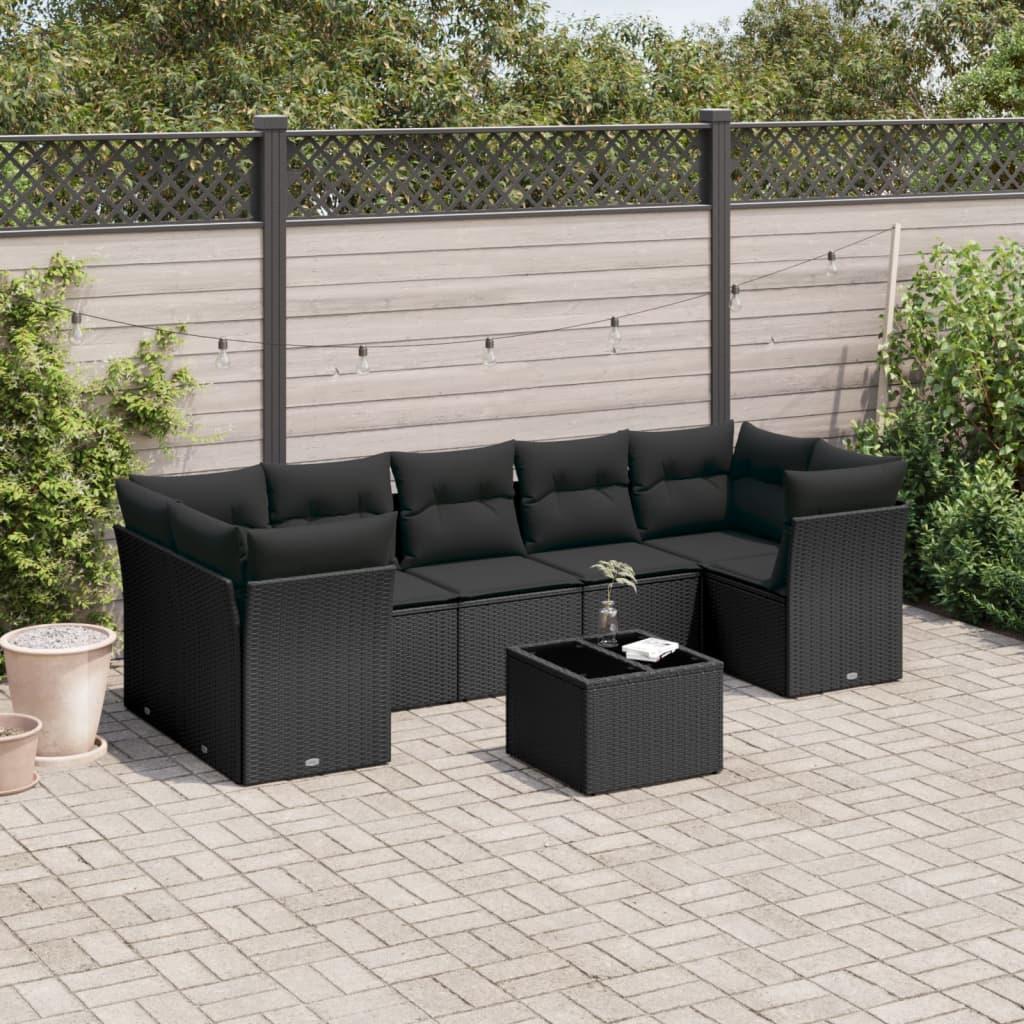 Sofasæt Til Haven 8 Dele Med Hynder Polyrattan Beige - Sort / bord 4x hjørnedel 3x midterdel