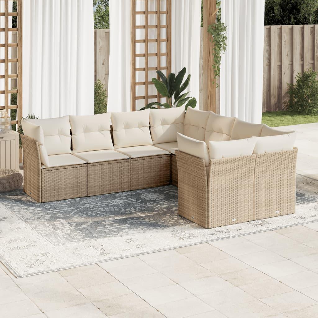 Sofasæt Til Haven 8 Dele Med Hynder Polyrattan - beige og cremefarvet
