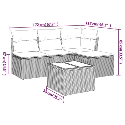 Sofasæt til haven 5 dele med hynder og glasbord i polyrattan - beige