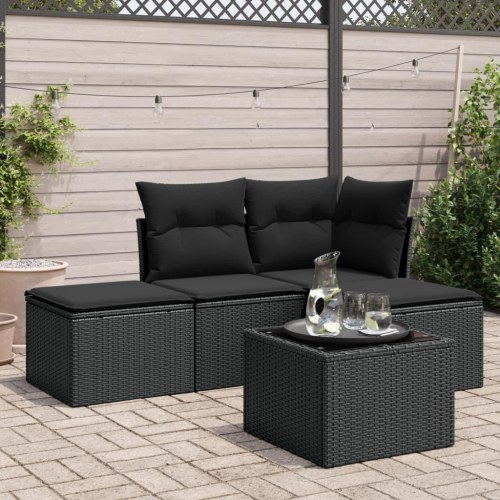 Sofasæt til haven 5 dele med hynder i polyrattan sort