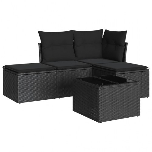 Sofasæt til haven 5 dele med hynder i polyrattan sort