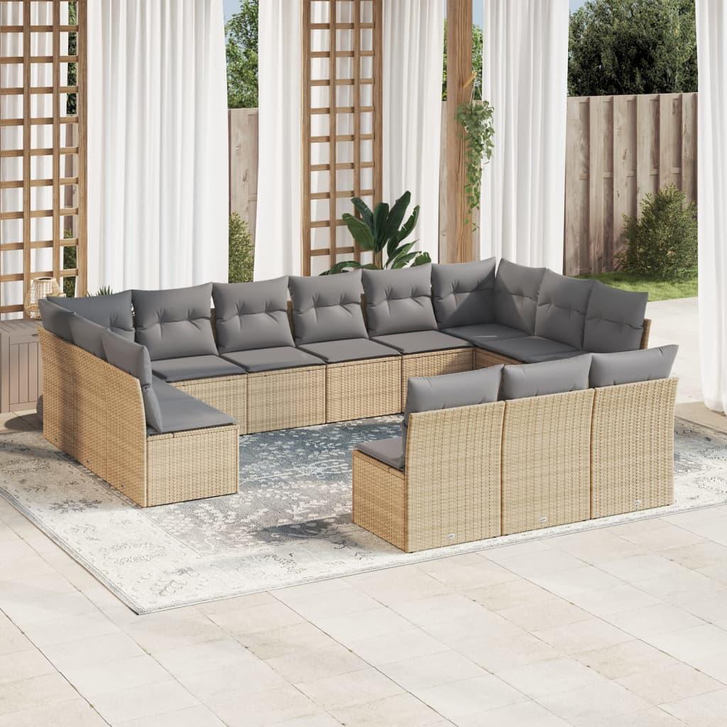 Sofasæt Til Haven 14 Dele Med Hynder Polyrattan Beige - beige og grå / Uden bord