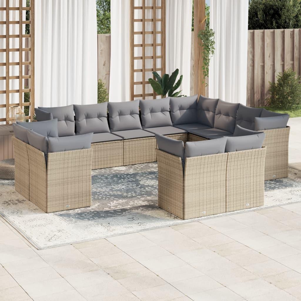Sofasæt til haven 12 dele med hynder polyrattan beige og lysegrå