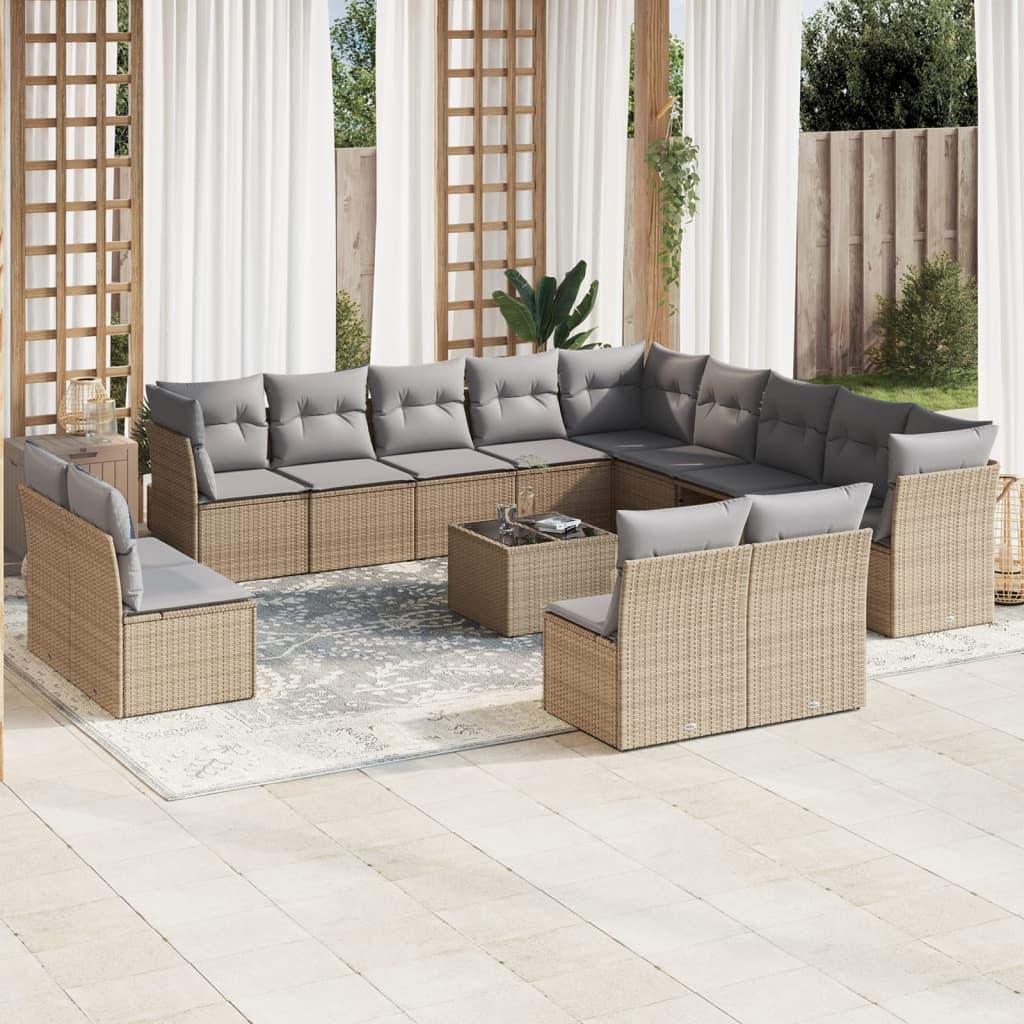 Sofasæt Til Haven 14 Dele Med Hynder Polyrattan Beige - beige og grå / Med bord