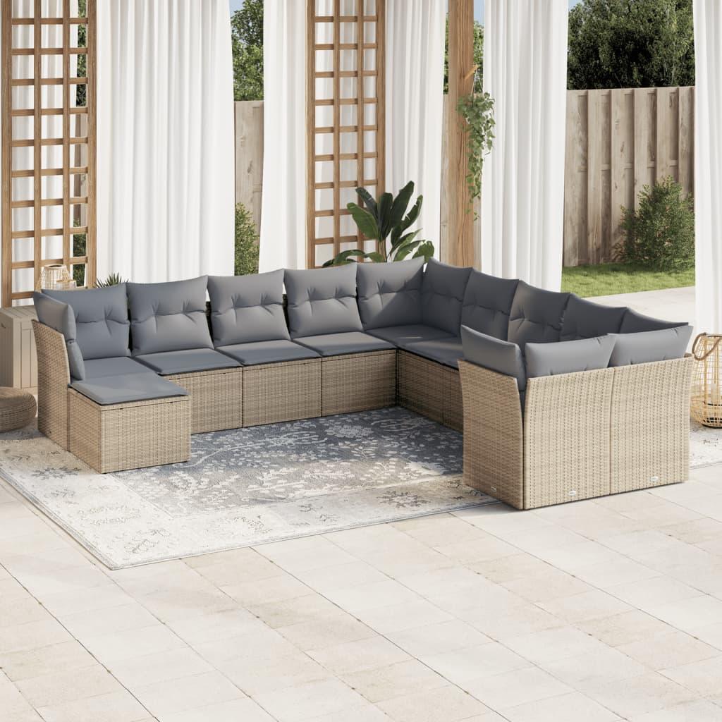 Sofasæt Til Haven 12 Dele Med Hynder Polyrattan Beige - beige og grå / Uden bord