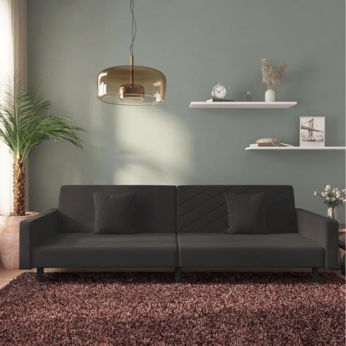 2-personers sovesofa i fløjl med 2 puder - sort