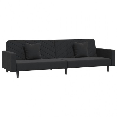 2-personers sovesofa i fløjl med 2 puder - sort