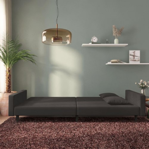 2-personers sovesofa i fløjl med 2 puder - sort