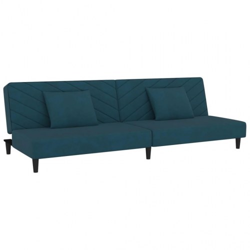 2-personers sovesofa i fløjl med 2 puder - blå