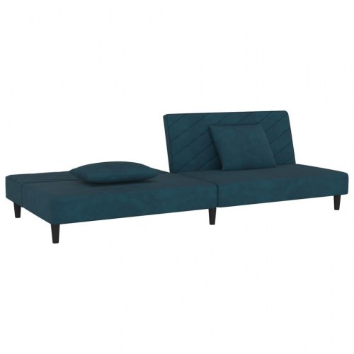 2-personers sovesofa i fløjl med 2 puder - blå