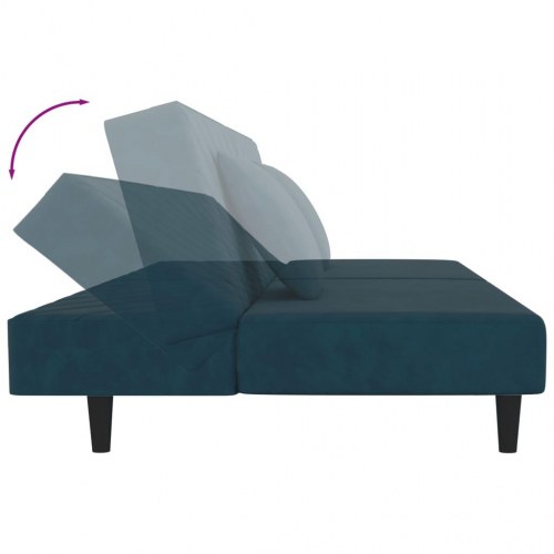 2-personers sovesofa i fløjl med 2 puder - blå