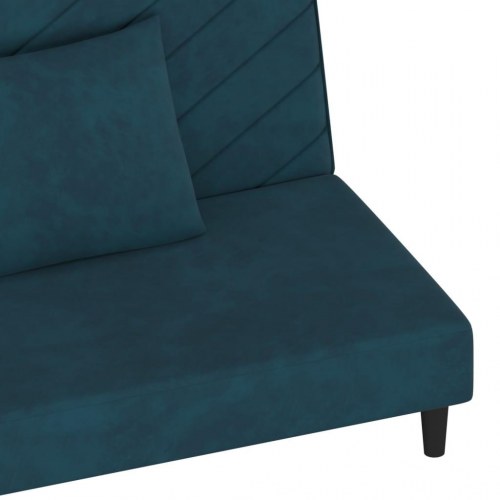 2-personers sovesofa i fløjl med 2 puder - blå