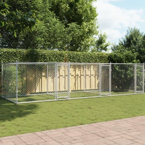 Hundegård med låge 6 × 2 × 1,5 m - galvaniseret stål, grå