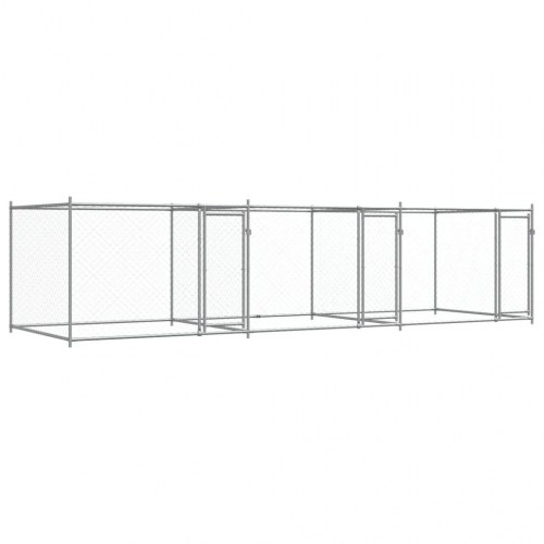 Hundegård med låge 6 × 2 × 1,5 m - galvaniseret stål, grå