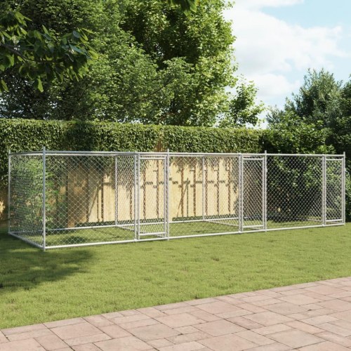 Hundegård med låge 6 × 2 × 1,5 m - galvaniseret stål, grå