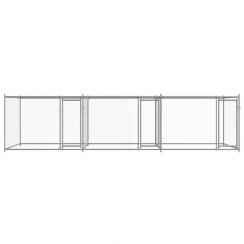 Hundegård med låge 6 × 2 × 1,5 m - galvaniseret stål, grå