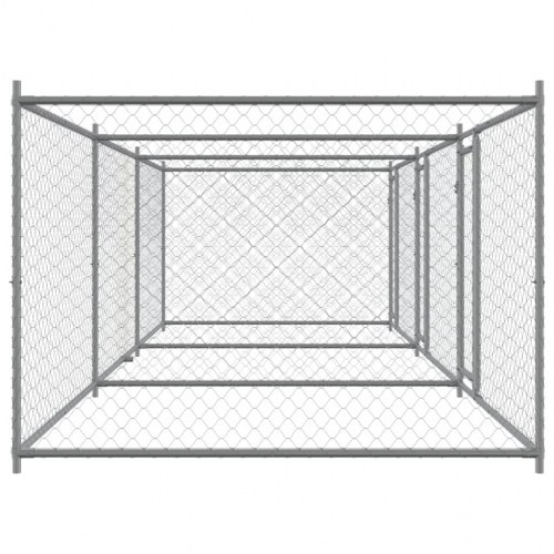 Hundegård med låge 6 × 2 × 1,5 m - galvaniseret stål, grå