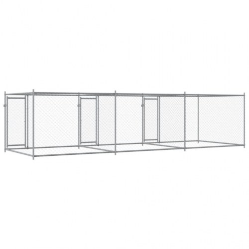 Hundegård med låge 6 × 2 × 1,5 m - galvaniseret stål, grå