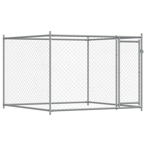 Hundegård med låge 6 × 2 × 1,5 m - galvaniseret stål, grå