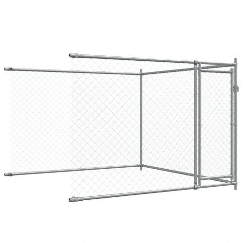Hundegård med låge 6 × 2 × 1,5 m - galvaniseret stål, grå