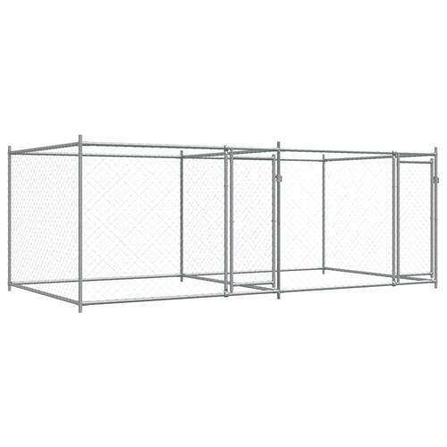 Hundegård med låge 4x2x1,5 m galvaniseret stål grå