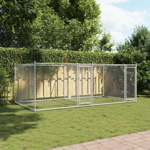 Hundegård med låge 4x2x1,5 m galvaniseret stål grå
