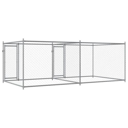 Hundegård med låge 4x2x1,5 m galvaniseret stål grå