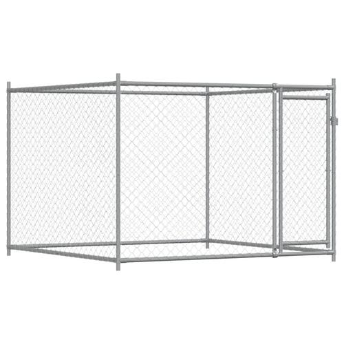 Hundegård med låge 4x2x1,5 m galvaniseret stål grå