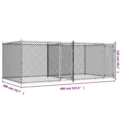 Hundegård med låge 4x2x1,5 m galvaniseret stål grå