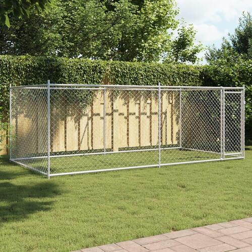 Hundegård med låge 4x2x1,5 m galvaniseret stål grå