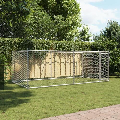 Hundegård med låge 4x2x1,5 m galvaniseret stål grå
