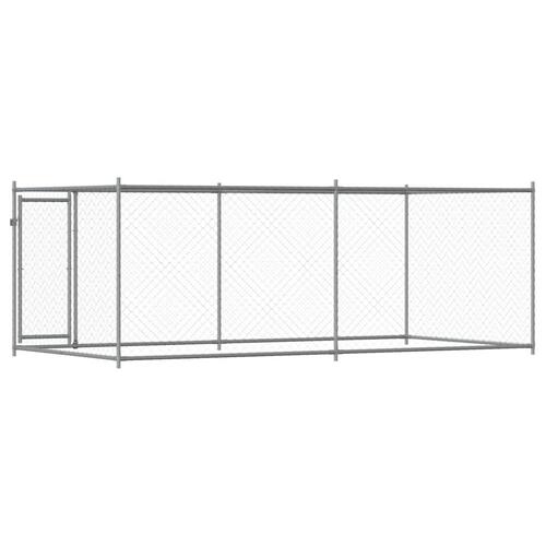 Hundegård med låge 4x2x1,5 m galvaniseret stål grå