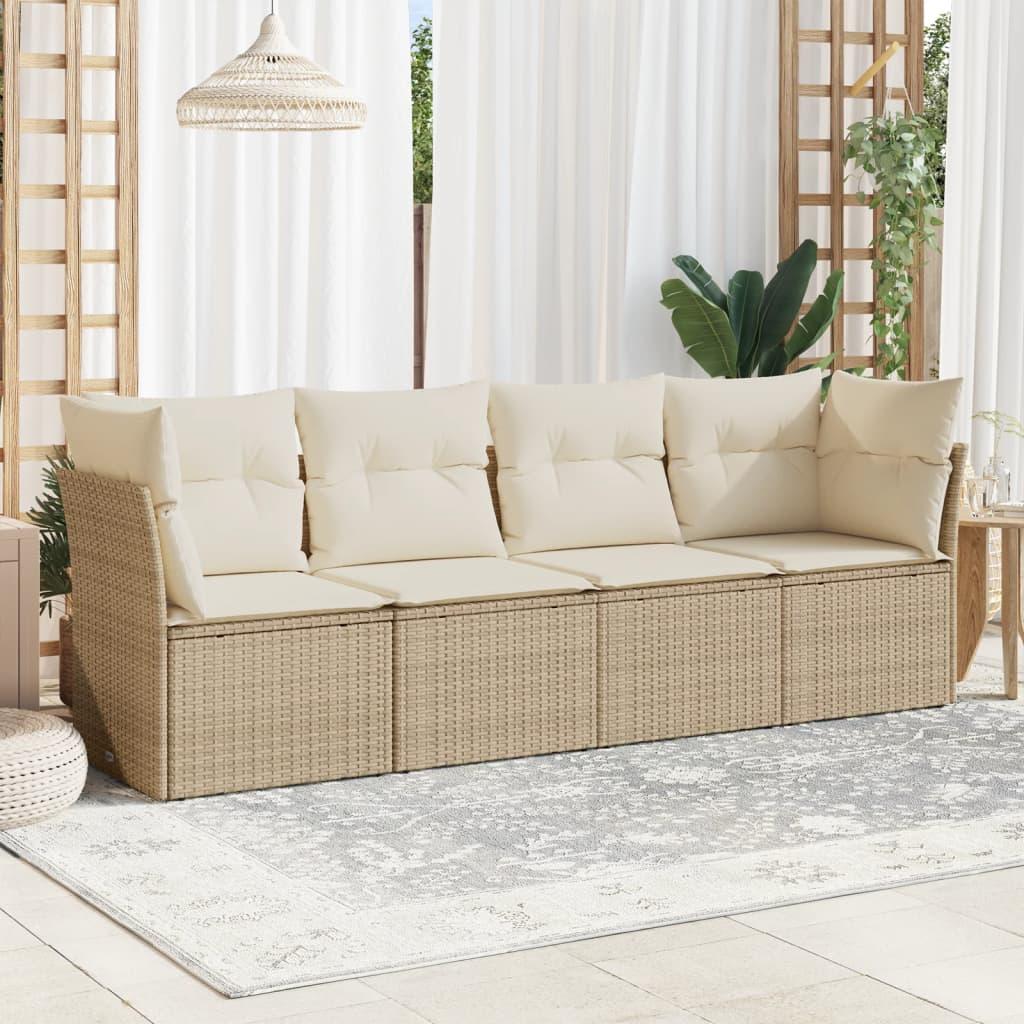 Sofasæt Til Haven 4 Dele Med Hynder Polyrattan Beige - beige og cremefarvet / Uden bord