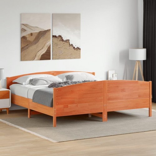 Sengeramme i massivt fyrretræ 200x200 cm - gyldenbrun