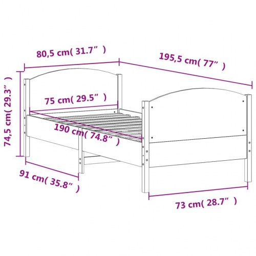 Sengeramme i massivt fyrretræ 75×190 cm - gyldenbrun